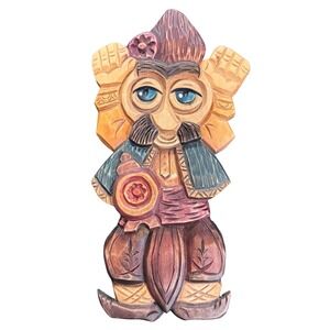 Vintage Stoyanova Hand‎ Carved Wood Folk Art 10" Man Wall Art Decor Man Unique